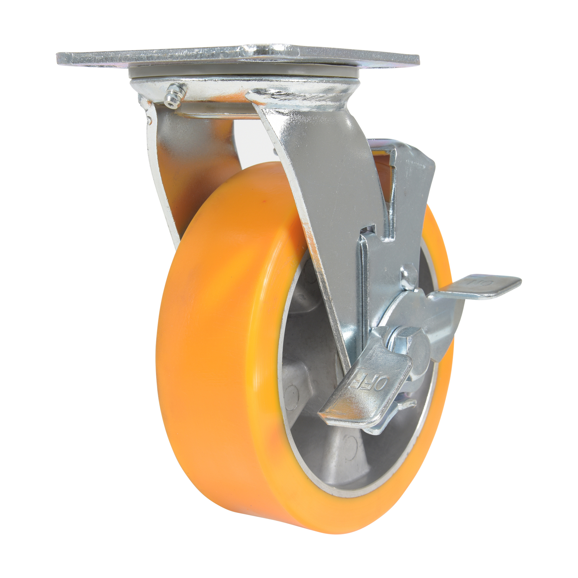 Vestil Polyurethane Swivel Caster with Brake - 6in. x 2in., 1212 Lb. Capacity, Zinc Plated, Model# CST-VE-6X2PUA-SWB